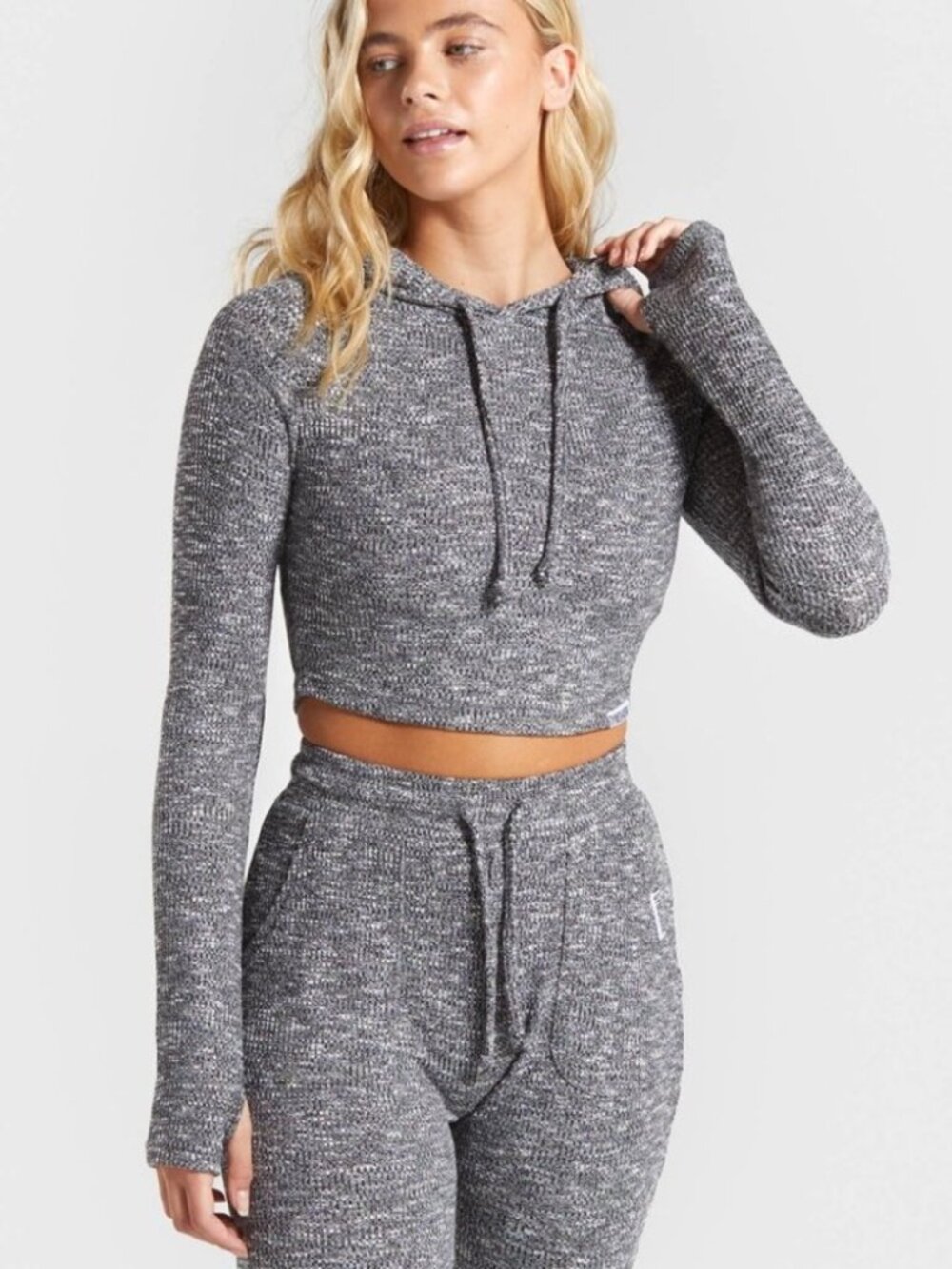 Gymshark | Slounge Cropped Hoodie | Black Marl | Medium